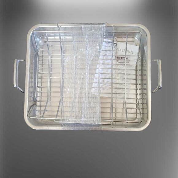 Tramontina Roasting Pan Stainless Steel 18/10 w/Basting Grill and V-rack.  New - Picture 2 of 11